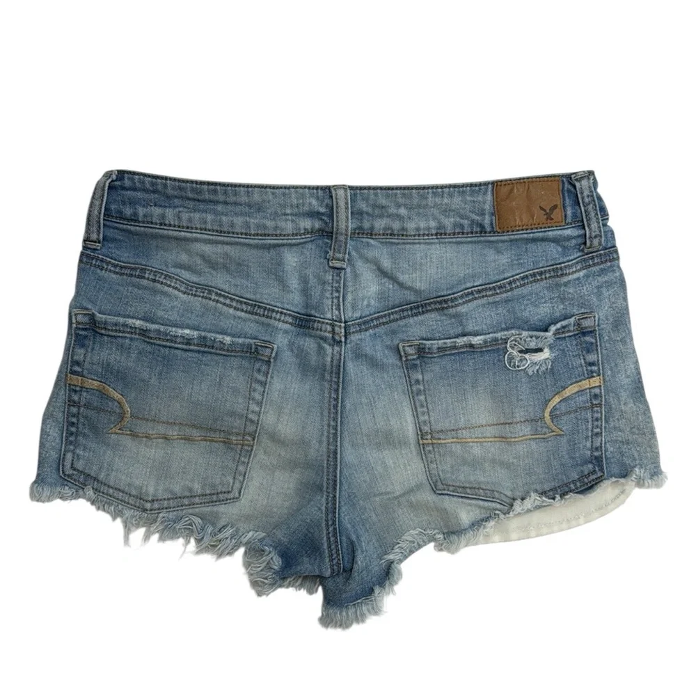 American Eagle Stretch Hi-Rise Festival Women's Cutoff Ragged Jean Shorts Size 8